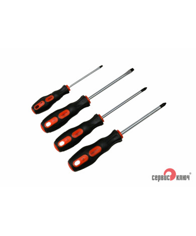 Набор отверток 4 предмета (PH1*100, PH2*100, plain - 5*100, -3*75) 75801 СЕРВИС КЛЮЧ