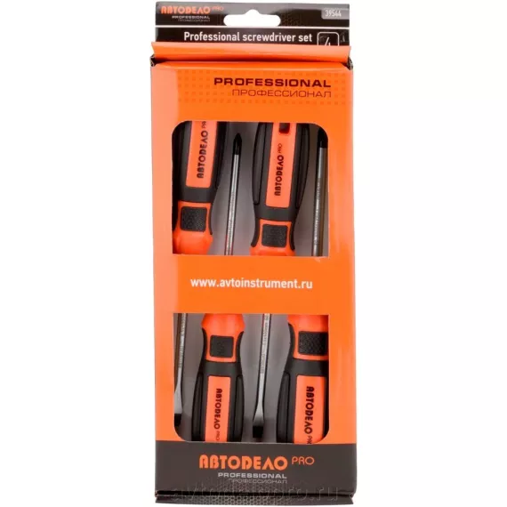 Отвертки набор (шл 5.5x75, 6.5x100, РН1х75, РН2х100) 4 шт (АвтоДело) Professional (14857) 39544