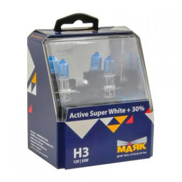 Лампа галог H3 12V55W+30% (Маяк) Active Super White к-т 2шт 72320ASW+30