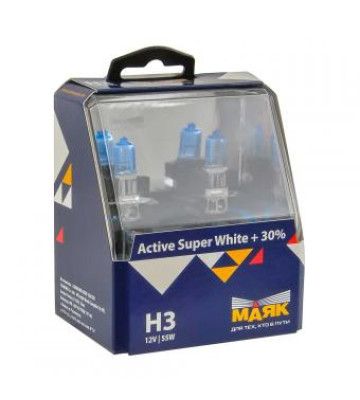 Лампа галог H3 12V55W+30% (Маяк) Active Super White к-т 2шт 72320ASW+30