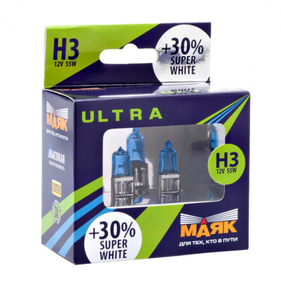 Лампа H-3 12V 55W+30% МАЯК ULTRA Super White